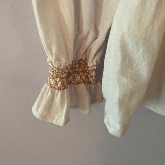 Faherty Women's size Small White Cotton Peasant Embroidered Tunic Blouse - Picture 4 of 10